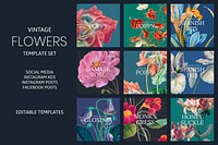 Vintage flower psd template set, remixed from public domain artworks