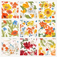 Spring flower seamless pattern psd set, remixed from public domain artworks