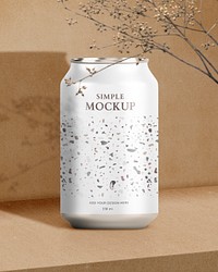 Soda can mockup psd, beverage product packaging