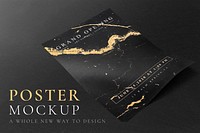 Poster mockup psd in black and gold