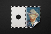 Aesthetic post stamp, stationery mockup, Van Gogh painting psd