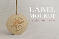 Round label tag mockup psd in vintage style 