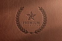 Logo mockup psd on leather texture background