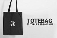 Black tote shopping bag mockup psd