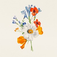 Vintage spring flower psd illustration, remixed from public domain artworks