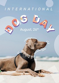 Dog day poster template vector editable pet event with Weimaraner 
