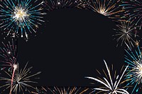 Festive fireworks frame vector on a dark background