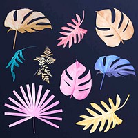 Pastel tropical leaf vector set