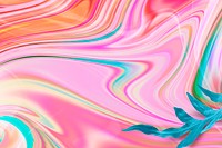 Pink fluid art background with leaf