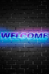 Welcome 3d glow typography on brick wall background