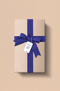 Birthday gift box mockup psd with blue ribbons