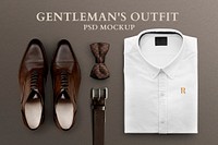 Men’s formal outfit mockup psd folded shirt belt and leather shoes