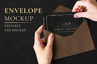 Wedding invitation envelope mockup psd in brown and black