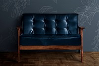 Black leather sofa mockup psd in the living room