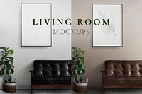 Picture frame sofa mockup psd on the living room wall