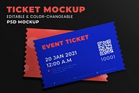 Event ticket mockup psd on black background