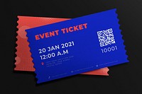 Event ticket mockup psd on black background