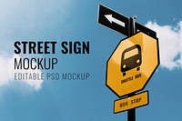 Street signs mockup psd on blue sky background