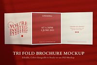 Editable tri-fold brochure mockup psd in red