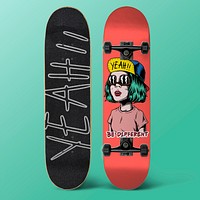 Skateboard mockup psd with cool design sport equipment