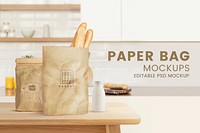 Grocery paper bag mockup psd with bakery logo