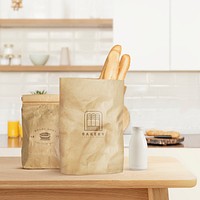 Grocery paper bag mockup psd with bakery logo