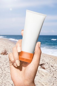 White sunscreen tube summer skincare with design space for beauty brands