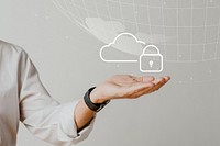 Hand holding cloud system psd with data protection