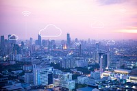 Cloud computing banner background psd for smart city