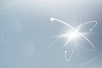 Atomic science technology background psd border in gray neon style with blank space