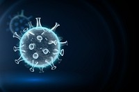 Covid-19 virus cell psd border background in neon blue with blank space