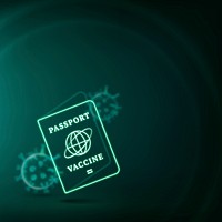 Covid-19 vaccine passport border smart technology background in green