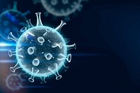 Covid-19 virus cell psd border background in neon blue with blank space
