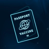 Covid-19 vaccine certificate passport vector blue neon graphic
