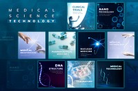 Medical science technology template vector futuristic innovation social media post set
