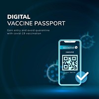 Digital vaccine passport template vector covid-19 smart technology social media post