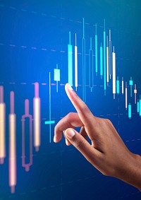 Stock market chart psd on virtual screen with woman’s hand digital remix