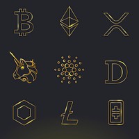 Digital asset icons psd in gold fintech blockchain concept collection