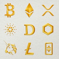 Digital asset icons psd in gold fintech blockchain concept collection