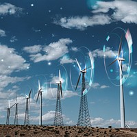 Wind energy psd with wind turbines background