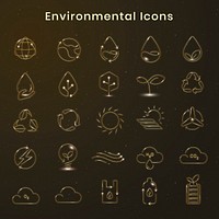 Environmental icon psd in gold tone set