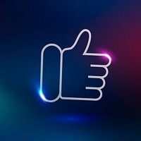 Thumbs up psd technology icon in neon purple on gradient background