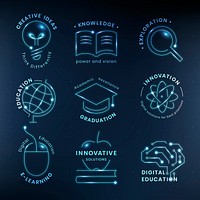 Education technology logo template psd in blue graphic set