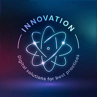 Innovation education logo template vector with atom science graphic