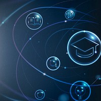 Education technology futuristic background psd in gradient blue digital remix