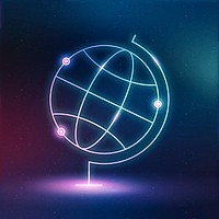 Globe geography education icon psd neon digital graphic