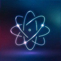 Atom science education icon psd neon digital graphic