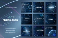 Futuristic education technology template vector social media post collection