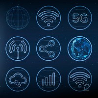 Global network technology icon psd in blue collection