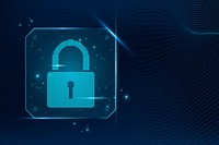 Cyber security technology background psd with data lock icon in blue tone
